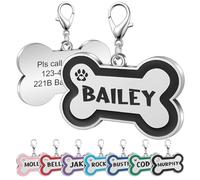 papasgix Personalised Engraved Stainless Steel Pet Tag ID,Custom Dog Name Tag for Puppy Pet Dogs Kitten Kitty, Engraved on Both Sides,Engraved Pet ID Tags in Bone Shapes,Black