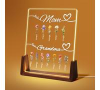 papasgix Personalised Gifts for Mum Acrylic Plaque Night Light Customised Birth Month Flower Presents for Grandma Mum Birthday Christmas Anniversary
