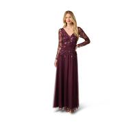 Papell Studio Women's Beaded V Neck Long Dress in Wine | Size: 14