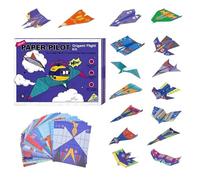 Paper Airplane Kit 16 Models - Creative Folding Sheets for DIY Airplane Crafts, Colorful Paper Set for Travel Home Holiday School Family Classroom Learning | Birthday Gift for Boys Aged 6-12+