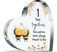 Paper Anniversary Plague Gifts for Husband Wife - Meant to Bee - Happy 1st Wedding Anniversary Present for Partner, 100mm Acrylic Heart Keepsake for First Anniversaries