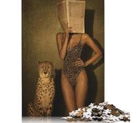 Paper Bag Woman with Cheetah Wooden Jigsaw Puzzle 300 Pieces