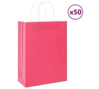 vidaXL Pink Kraft Paper Bags 50 Pcs with Handles - 26x12x35 cm Recyclable Shopping Gift Tote