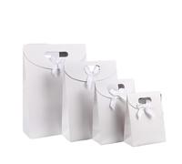 Paper Bags With Handles 12pcs Flipped Bow Color Kraft Paper Box Packaging(White,26x19x9cm)