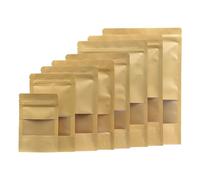 paper Bags with Window, Kraft Brown Paper Packaging for Nuts, Sweets, Coffee Beans, Cereals, Dry Food, Pet Food, etc., 11 x 17 cm, Pack of 50