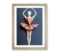 Paper Ballerina Dancer Framed Print | A4 Oak Framed Wall Art | Ready to Hang | Modern Nature Picture | Living Room Bedroom Lounge Office
