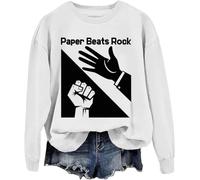 Paper Beats Rock Sweatshirt Rock Paper Scissors Sweatshirt Funny Graphic Shirts For Women Men White