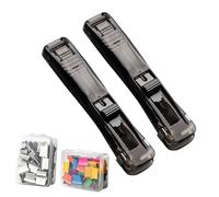 Paper Binder Clip Dispenser - PP 100 Clips | Heavy Duty 2 Pack Push Stapler Clamp Set | Ergonomic Reusable Document Fixing Tool for Classroom Home Office Study Meeting Teacher Student Use