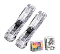 Paper Binder Clip Dispenser - PP 100 Clips | Heavy Duty 2 Pack Push Stapler Clamp Set | Ergonomic Reusable Document Fixing Tool for Classroom Home Office Study Meeting Teacher Student Use