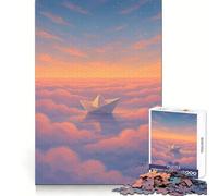 Paper Boat Floating Through A Dreamy Cloud Sea 1000 Piece Jigsaw Puzzle for Adults Logic Toy Relaxing Fun Design Assembly Santa Wish Gift (38x52cm)