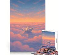 Paper Boat Floating Through A Dreamy Cloud Sea Jigsaw Puzzles for Adults 1000 Piece Logic Boost Toy Group Joy Premium Edge Bday Surprise (50x75cm)
