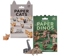 Paper Cats Origami, DIY Paper Cats, 3D Handmade Fold Kit Decor Creative 50 Origami Animal Cat/Dog/Dinosaur Craft Kit, Pattern Cute Printing Desk Decor for Pets Lovers (Cat + Dinosaur)