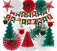 Paper Christmas Decorations Large Hanging Honeycomb Merry Christmas Banner Tree Snowflakes Stars Santa Snowman Paper Decorations Hanging Xmas Baubles Indoor Ceiling Wall Party Retro Decor