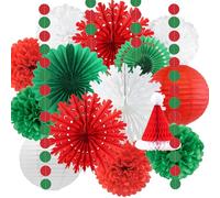 Paper Christmas Decorations Red Green White Christmas Party Decorations Snowflake Paper Fans Lanterns Tissue Pom Poms Honeycomb Balls Christ mas Ceiling Decoration for Xmas Winter New Year Decoration