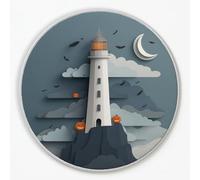 Paper Circle Rug for Bedroom Silver Gray, Cut-Out Art Lighthouse Moon Halloween Decor Ultra Thin Home Decor Carpet for Children's Room - Small 50 cm