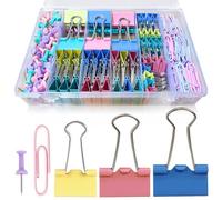Paper Clips and Binder Clips Assorted Sizes, 240 PCS Colored Office Clips Set Large Medium Small Paper Clamps Paperclips Push Pin Thumb Tacks, College Supplies Home Office Supplies Document Organizing