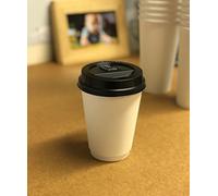Paper Coffee Tea Cups 100x 8oz/ 12oz/ 16oz Disposable HOT Cold Drinks Double Wall White & Black LIDS Party Travel Picnic Take Away (12oz)