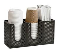 Paper Cup and Lid Holder with Straw Organizer, 3 Slots Wall-Mounted & Countertop Disposable Paper Cup Dispenser for Countertop Coffee Station Bar Restaurant Breakroom Kitchen Office