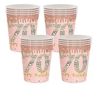 Paper Cup Happy 70th Birthday, Rose and Gold Paper Cups, 16P Disposable 70th Tableware Party Birthday Cups, 70th Birthday Party Decorations Paper Cup for Girls, Women, Her Birthday Party Supplies