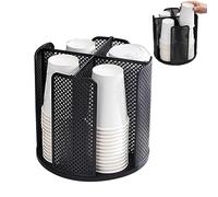 Paper Cup Holder Organizer 360 Rotatable Coffee Cup Dispenser with 4 Compartments, Cups & Lids Holder Condiment & Cups Dispenser Organizer Rack for Countertop Bathroom Kitchen Coffee Shop (Black)