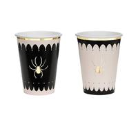 Paper Cups 400 ml with Spider and Gold Rim Set of 6 - Disposable Drinking Cups - Disposable Cups Cardboard - Drinks Cups for Birthday Halloween - Table Decoration & Party Accessories - Black Ivory