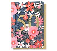 Paper Cut Art 50th Floral Laser Cut Birthday Greeting Card by Alljoy Cards AL099
