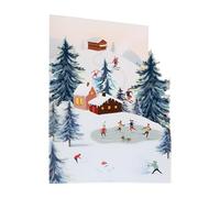 Paper Cut Art Skiing & Ice Skating Scene Christmas Greeting Card by Alljoy Cards CMS028