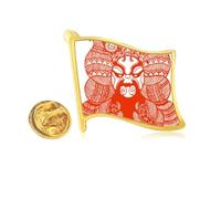 Paper-cut Beijing Opera Head Chinese Golden Metal Flag Lapel Pin Badge