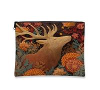 Paper Cut Craft Fall Elk Deer Makeup Bag 7x9 Inch for Travel Purse, Autumn Wildlife Forest Maple Leaf Pattern Cosmetic Pouch for Women, Animal Portable Canvas Zipper Organizer