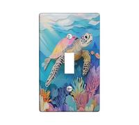 Paper Cut Craft Sea Turtle Decorative Light Switch Cover Wall Plate 1 Gang Single Toggle, 3D Nautical Ocean Electrical Faceplate for Kitchen Bathroom, Underwater Switchcover Decor