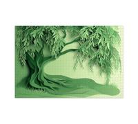 Paper Cut Craft Willow Tree Jigsaw Puzzles for Adults 1000 Piece, Green Simple Plant Wooden Puzzles, Botanical Printed Decor for Entertainment Creative
