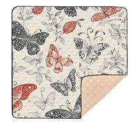Paper Cut Retro Butterfly Baby Play Mat for Floor, 50x50 inch Playpen Mat,Thicken Soft Non-Slip Tummy Time Mat for Toddlers and Infants
