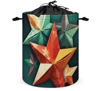 Paper Cut Stars Laundry Basket with Lid Collapsible Waterproof Laundry Hamper Large Drawstring Clothes Hamper Storage Bin with Handles for Home Bathroom Bedroom Dorm 17.3 x 13.8 Inch