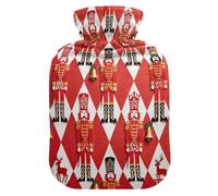 Paper-Cut Style Nutcracker Soldiers Red hot Bottle Water Bag with Soft Cover, 2L hotwater Bag for Neck and Shoulder Pain Relief, Neck and Shoulder Pain Relief