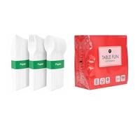 Paper Cutlery 120pk & Red Paper Napkins 100pk Compostable Festive Bundle