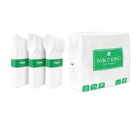 Paper Cutlery 120pk & White Napkins 100pk Compostable Eco Catering Bundle