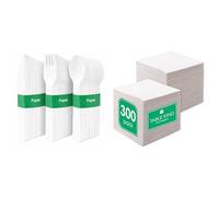 Paper Cutlery 120pk & White Napkins 300pk Bulk Compostable Eco Catering Bundle
