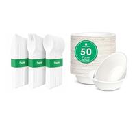 Paper Cutlery 120pk & White Paper Bowls 50pk Compostable Eco Catering Bundle