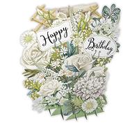 Paper D'Art - White Flowers Happy Birthday 3D Pop-up Card - TW051
