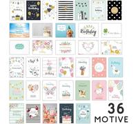 paper design 36 Birthday Postcards - Birthday Cards Set with Loving Motifs - Birthday Cards - Multipack - Climate Neutral Produced Greeting Cards in 10.5 x 14.8 cm