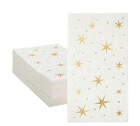 Paper Dinner Napkins - 50-Pack Disposable Rectangle Napkins Party Supplies for New Year's Birthdays Vacations Cocktails 3-Ply Metallic Gold Foil Scattered Stars Design Folded 4 x 8 Inches