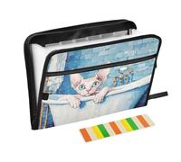 Paper Expanding File Folder 13 Pockets A4 Letter Size with Zipper Closure for Document Storage Kawaii-Style Cornish Rex Cats Vintage Bathtub expando