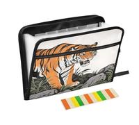 Paper Expanding File Folder 13 Pockets A4 Letter Size with Zipper Closure for School Home Office Classroom Wildlife Animal Tigers Roaring Rock Orange Black carpeta de
