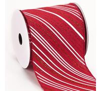 PAPER FAIR 4 Inch Candy Cane Christmas Wired Ribbon for Wreath Crafts, 4'' x 10 Yds (30 Feet), Red Glitter Stripe, Burlap, Extra Wide Xmas Edged for Tree Skirt, Topper Bow
