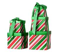 PAPER FAIR 5PCS Christmas Nesting Gift Boxes with Lid, Xmas Nested Box Set, 5 Sizes, Square Stackable, Green Red Stripe Paper Box Tower Décor with Satin Ribbon, for Holiday Thanksgiving New Year