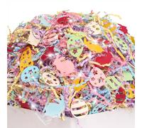 PAPER FAIR Iridescent Easter Grass Crinkle Cut Paper w/Bunny Egg Confetti, 5OZ Blue Yellow Purple Pink Shred Filler Mix Raffia Tissue Craft Bedding Cushion, Party Birthday Gift Box Basket Retail