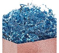 PAPER FAIR Metallic Blue Crinkle Cut Paper Filler Strands Shred, 5OZ Blue Foil Sparkle Grass Shredded Raffia Tissue Craft Bedding Cushion, Wedding Birthday Bridesmaid Engagement Gift Boxes Bags Retail