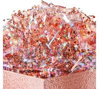 PAPER FAIR Metallic Iridescent Rose Gold Crinkle Cut Paper Shredded Filler, 5OZ Rosy Pink Gold Grass Raffia Tissue, Strands Shred Craft Bedding Cushion Paper, for Christmas Wedding Mothers Day