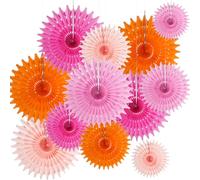 Paper Fans Orange and Hot Pink Party Decor Tissue Paper Flowers Decorations for Girl Birthday Baby Shower Wedding Wall Hanging Decor