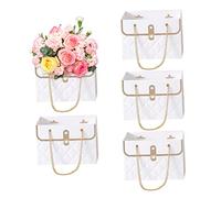 Paper Flower Bouquet Bags, 5Pcs Flower Gift Wrapping Bags with Handle, Flower Envelope Box Case, Flower Handbag Wrapping Basket for Wedding Birthday Party (White)